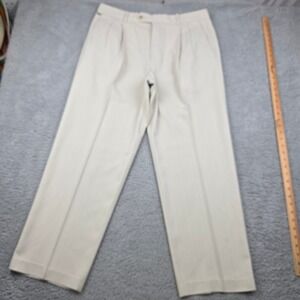 Tommy Bahama Mens Pants 35x30 Silk Blend Pleated Dress Casual Khaki‎ Beige Cream